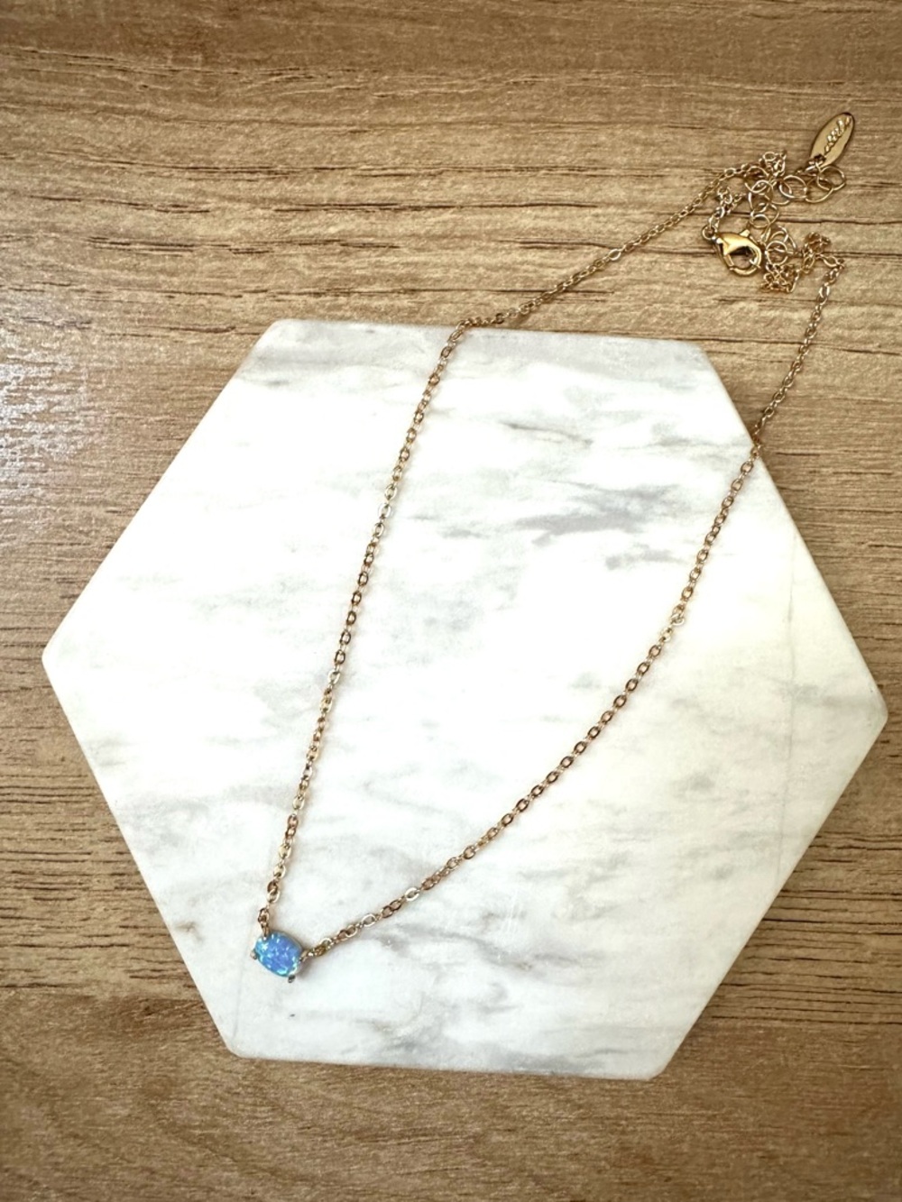 ettika 18kt Gold Plated Necklace with Blue Opal Pendant